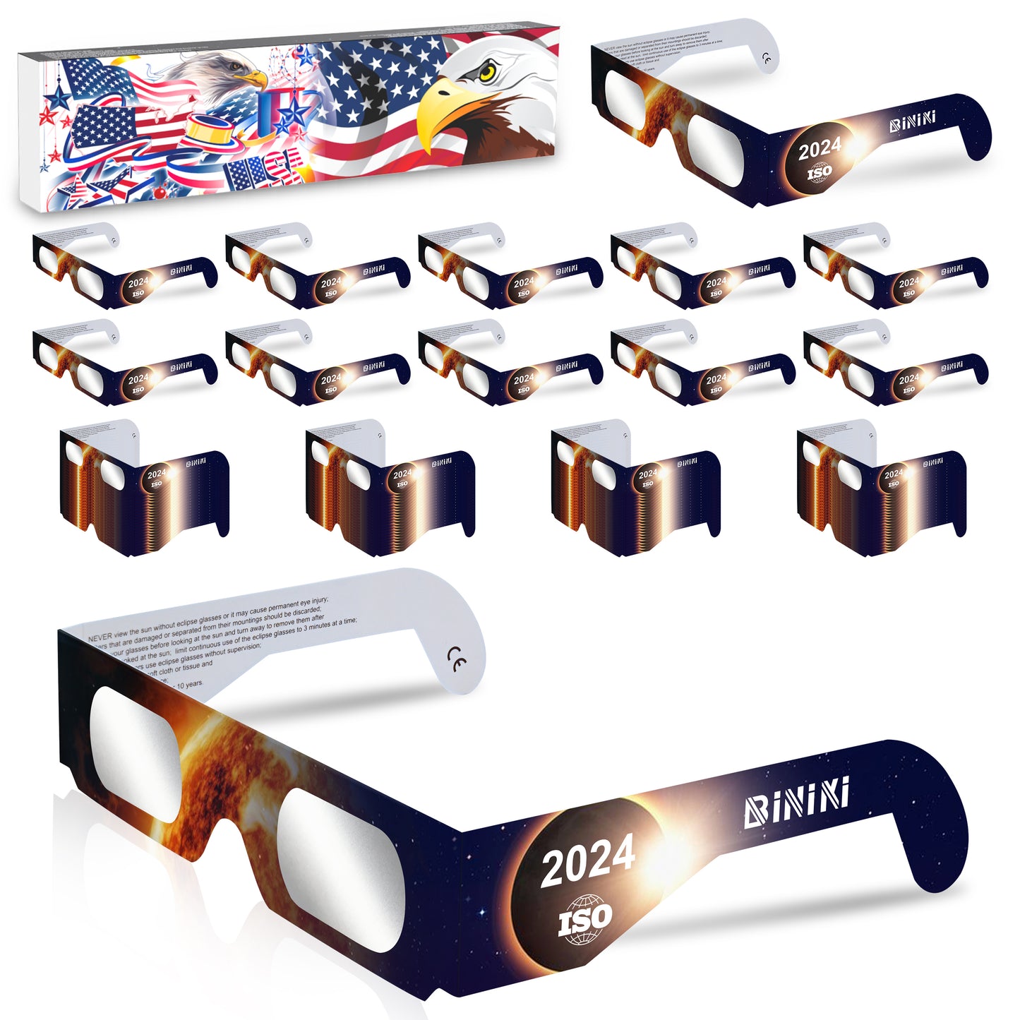 Biniki Solar Eclipse Glasses Approved 2024 - CE & ISO Certified Safe Shades for Direct Sun Viewing for Solar Eclipse